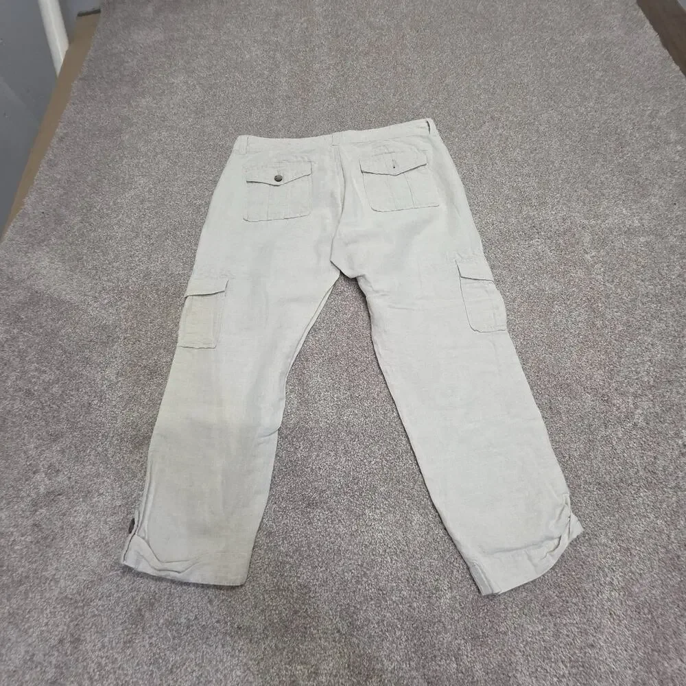 Banana Republic Women's Cargo Capri Pants Size 8P Petite Khaki Linen Blend